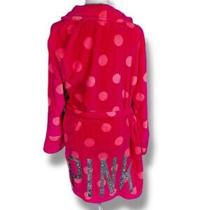 Victoria’s Secret PINK Hot Pink Polka Dot Wrap Robe M/L Sequin McBling Cozy